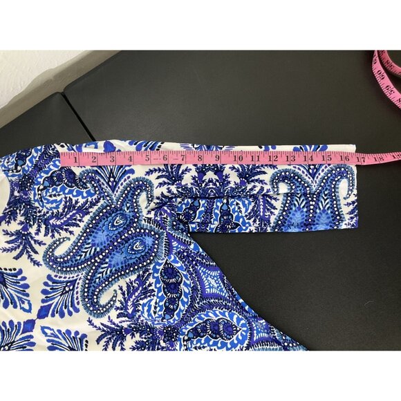 Chico's Dress Womens Sz 2 (12 US) Classic Boho Paisley Blue White Resort Summer - Picture 6 of 10